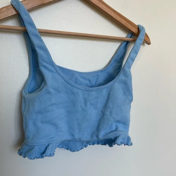 Zara Cropped Tank Top Ruffle Trim Ribbed Blue - Picture 6 of 6